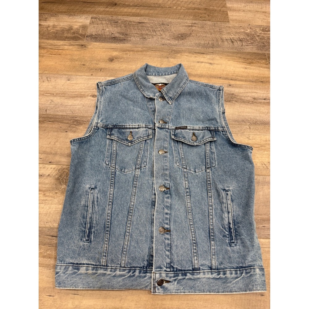 Harley-Davidson Mens Denim Vest Light Wash Blue Cotton Biker Trucker Size M 1760